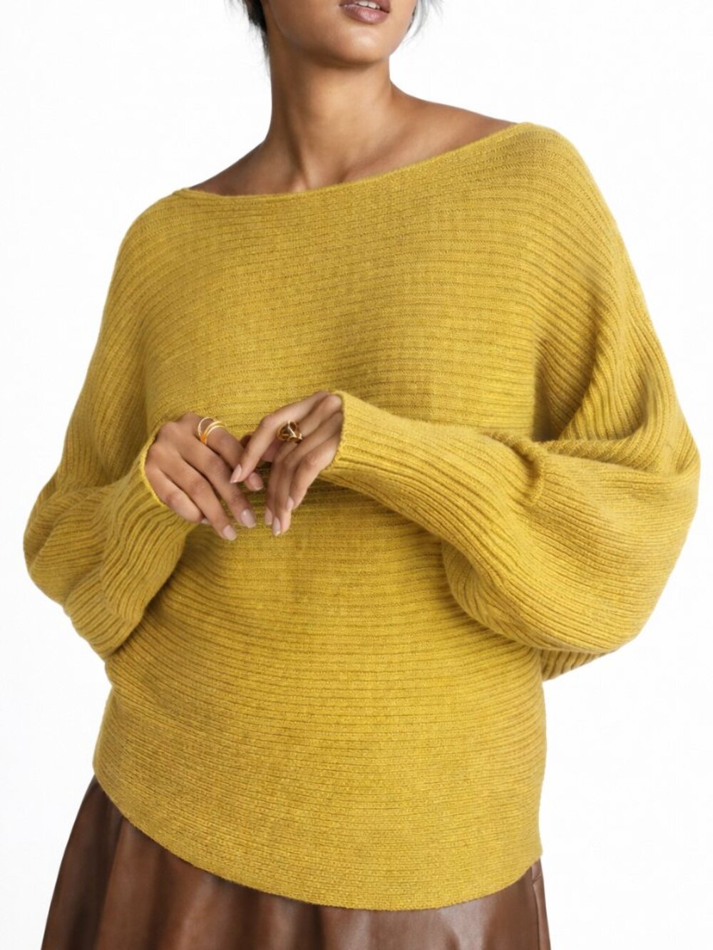 Anthropologie Rib Knit Boat Neck Sweater Yellow Small